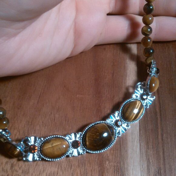 Tiger's eye and Brown Glass Beaded Necklace - Picture 7 of 8